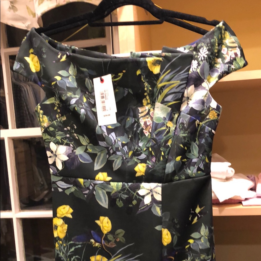 Ted Baker London Yellow and Green Off Shoulder Flutter Sleeve Dress NWT
